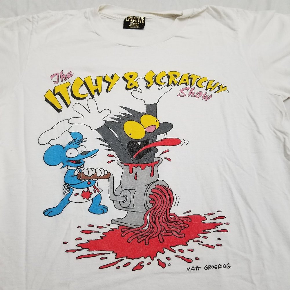 Vintage 90s The Simpsons Itchy and Scratchy T Shirt White Creative Images USA